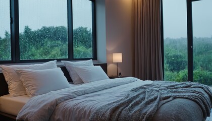 Bed room Rain Outside the Window Water5645