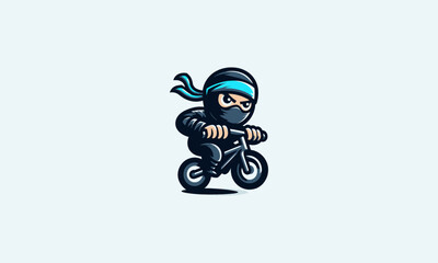 character ninja riding bicycle vector logo design