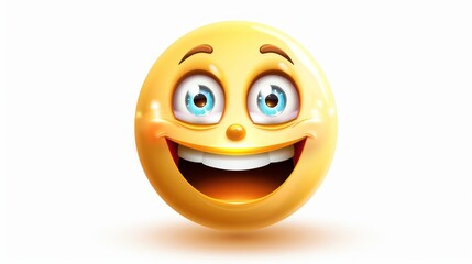 Fototapeta premium A delighted girl face emoji with sparkling eyes and a broad smile, set against a white background, radiating joy and enthusiasm