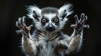 Fototapeta premium arafed lemur with a black and white face and hands