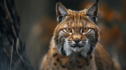 Fototapeta premium arafed lynx with yellow eyes and long whiskers in the snow