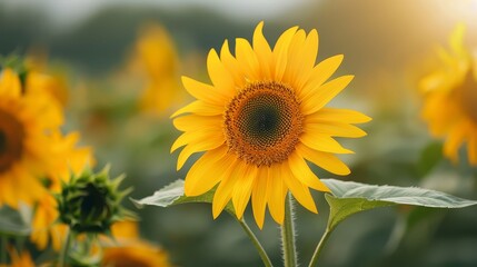 Obraz premium Field of sunflowers in full bloom, cheerful and bright, natural beauty