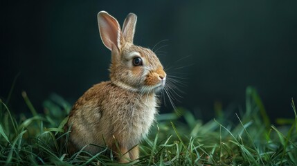 Fototapeta premium a small rabbit sitting in the grass looking at something
