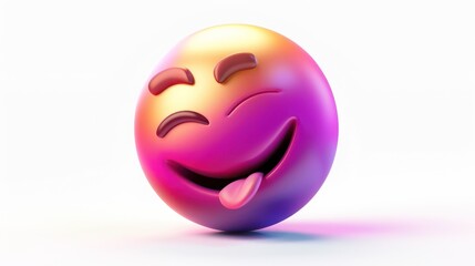 A luxury emoji transitioning from pink to purple, featuring a light-hearted wink, set against a white backdrop, suggesting playful charm and flirtation