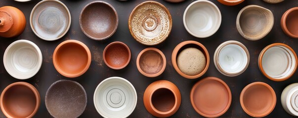 Collection of clay and pottery materials, artisanal crafting, raw ceramics