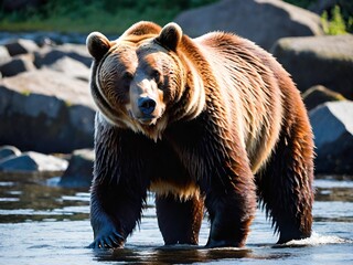 Obraz premium brown bear on the background of the water