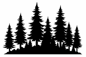 Obraz premium Fir trees silhouette. Coniferous spruce horizontal background patterns, black evergreen woods vector illustration. Beautiful panorama with treetops forest