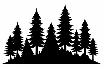 Obraz premium pine tree forest silhouette, Fir trees silhouette, black evergreen woods vector illustration, pine wood