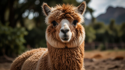 Obraz premium Portrait of an alpaca looking forward