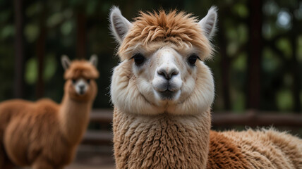 Couple of alpacas staring forward