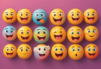 Set of faces smiling emoji ,bool like emojis to express the happiness emotions.