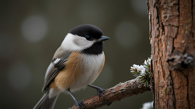 Black capped chickadee perched on a branch