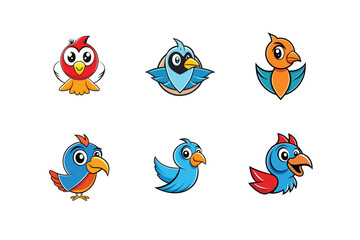 Logo sets of Ababil bird, labeled cartoon vector illustration.