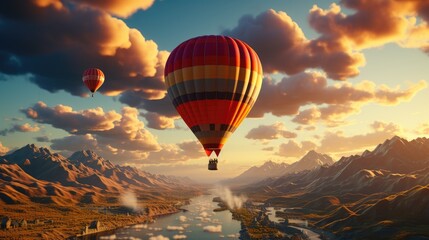 Obraz premium A surreal 4K wallpaper featuring hot air balloons, creating a dreamlike atmosphere. The vibrant colors and fantastical elements make it a captivating addition to any digital backdrop collection 