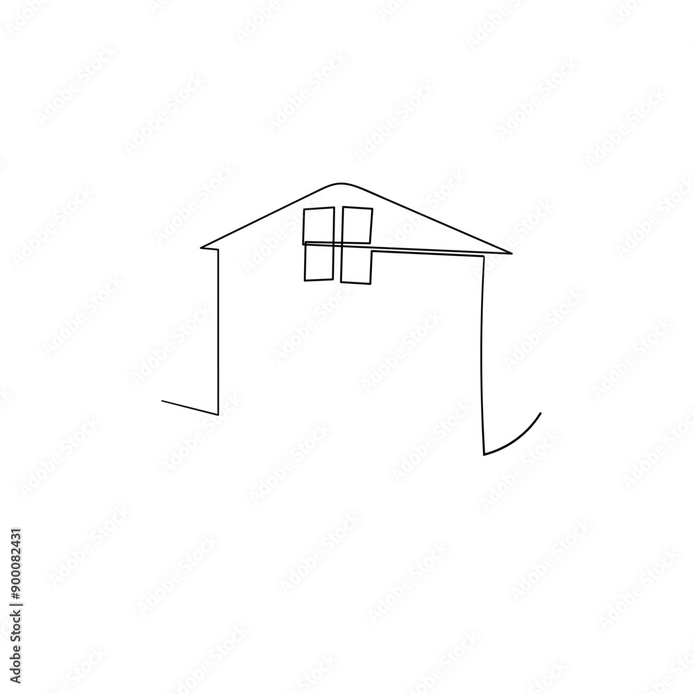 Poster continuous line drawing. a simple drawing of a house with a window. icon vector illustration