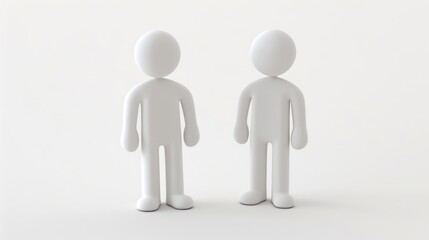 Two white 3D cartoon character models standing side by side on a white background