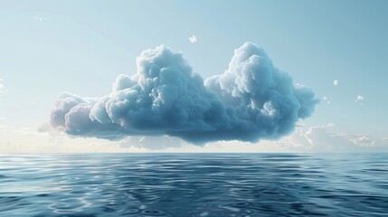 A vast natural seascape with a large cloud floating above the horizon
