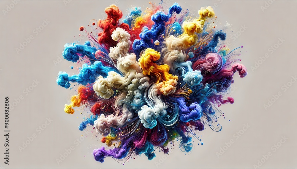 Poster abstract colorful ink swirls and blobs in water.