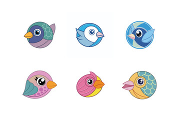 Logo sets of Ababil bird, labeled vector kawaii illustration.