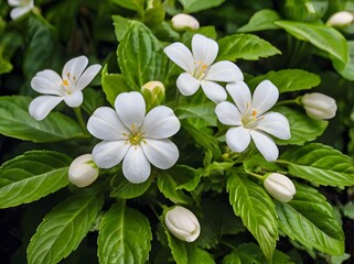 Obraz premium Some White Flowers Are Growing Out Of The Green Leaves Ai Generative