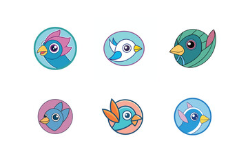 Logo sets of Ababil bird, labeled vector kawaii illustration.