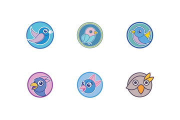 Logo sets of Ababil bird, labeled vector kawaii illustration.