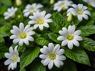 Fototapeta premium Some White Flowers Are Growing Out Of The Green Leaves Ai Generative