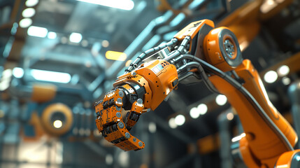 3d rendering, Industrial machine robotic arm automation in factory background, technology concept, digital art illustration