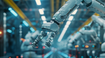 3d rendering, Industrial machine robotic arm automation in factory background, technology concept, digital art illustration