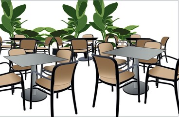 tables and chairs in cafe garden seating