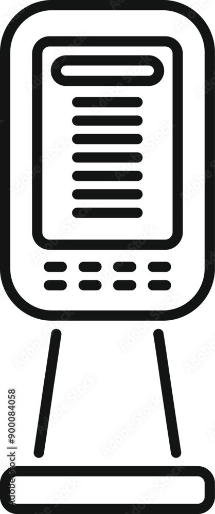 Poster line icon of a barcode scanner standing on a base scanning a barcode