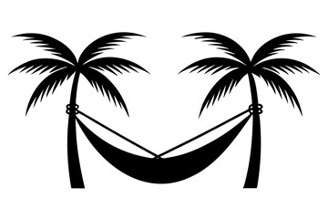 
Hammock icon in glyph stale. Hammock between two palm tree silhouette

