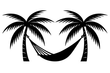 
Hammock icon in glyph stale. Hammock between two palm tree silhouette

