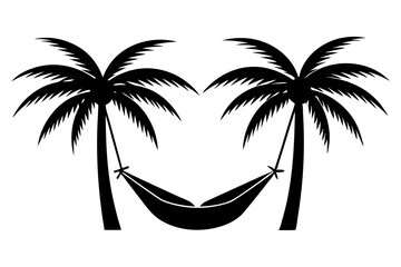 Silhouette of hammock palm tree silhouette vector illustration
