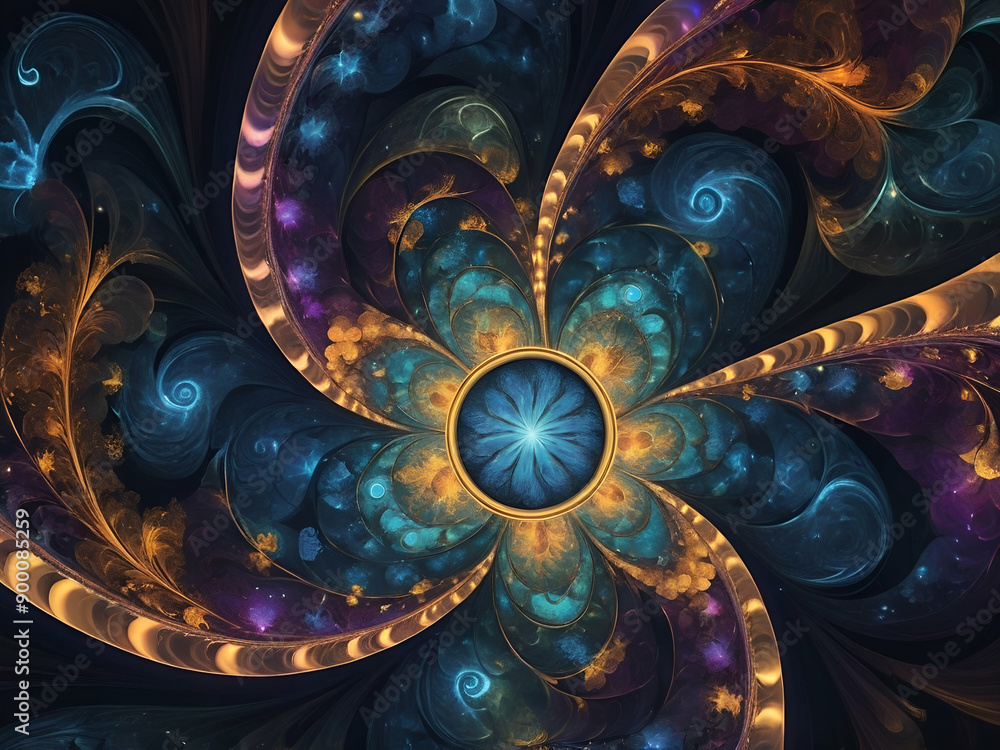 Canvas Prints abstract glowing fantasy fractal concentric circle and wave flower