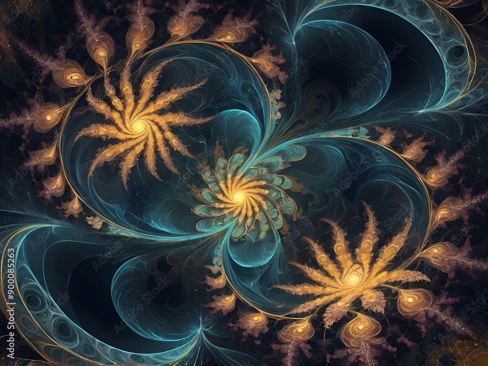 Canvas Prints abstract glowing fantasy fractal concentric circles and wave flower