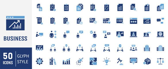 Business or organisation management icon set. Containing manager, teamwork, strategy, marketing, business, planning, training, employee icons. Solid icons vector collection.