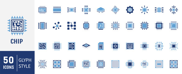 Set of 50 Electronics Related Vector Icons. Contains such Icons as Spider Bot, Chip, Circuit, Abstract Electronic Module and more. Solid icons vector collection.