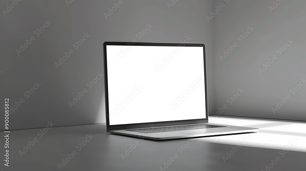 Aufkleber computer mockup white background on table. laptop with blank screen.