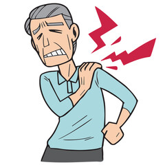 シニア_肩が痛い高齢男性のイラスト