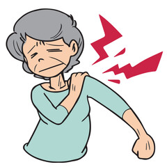 シニア_肩が痛い高齢女性のイラスト