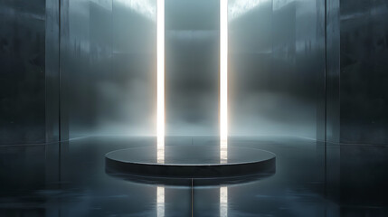 Obraz premium Futuristic dark podium with light and reflection background