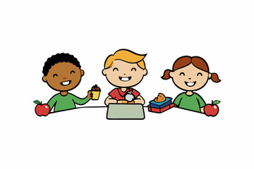 Fototapeta premium Kids Eating and Playing Together Vector Art Illustration