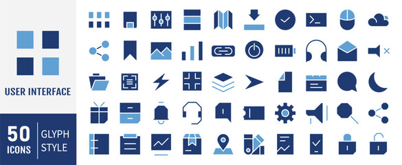 User interface icon set. UI and UX solid icons design. Editable stroke. Vector illustration