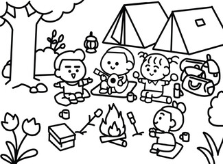 Kids singing in campfire.