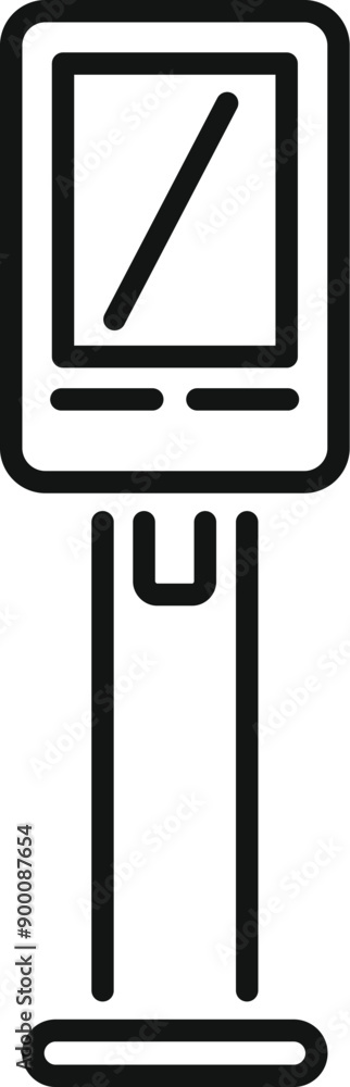 Poster line icon of a payment terminal showing a processing transaction