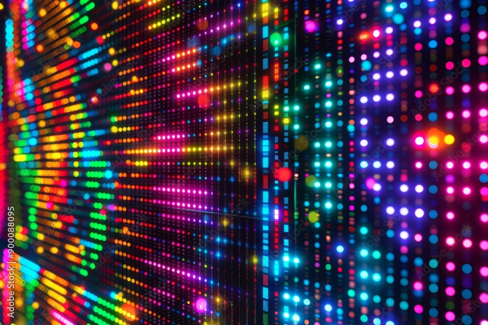 Poster colorful led display with abstract patterns highlighting modern digital technology and vibrant creat