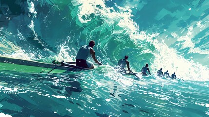 Fototapeta premium Rowing Crew Navigates a Turbulent Sea