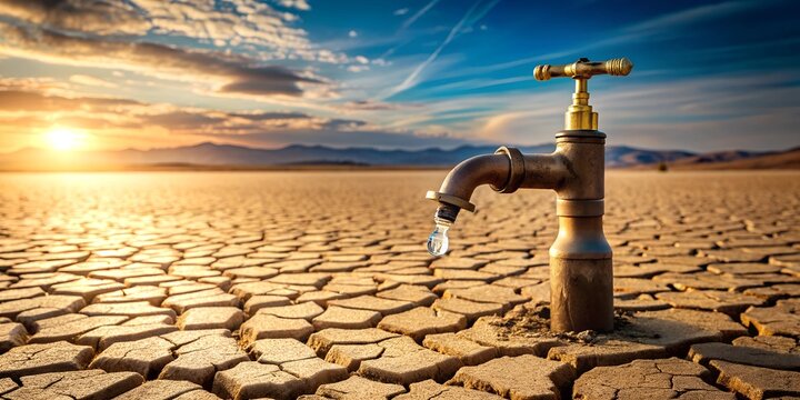  Amidst a dry and cracked desert a water tap serves as a stark reminder of water scarcity and climate change s impact Creative A