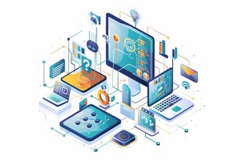 Naklejka premium Conceptual Technology Flat Illustration created with Generative AI